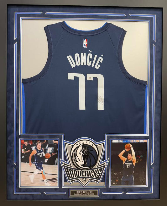 Luka Doncic Autographed Hand Signed Custom Framed Dallas Mavericks Jersey - PSA COA