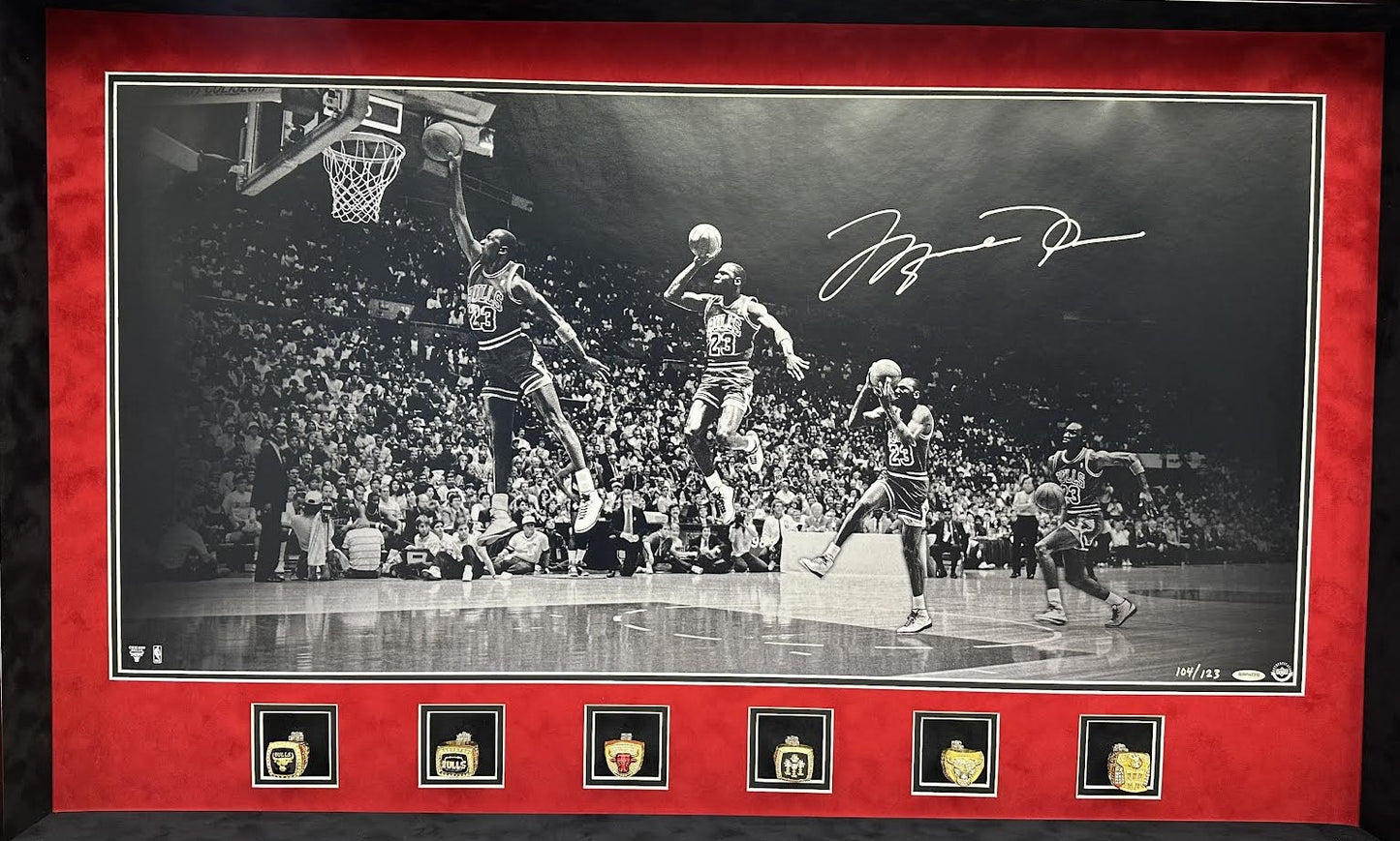 Michael Jordan Autographed Hand Signed Custom Framed Photo + Replica Finals Rings - Upper Deck COA