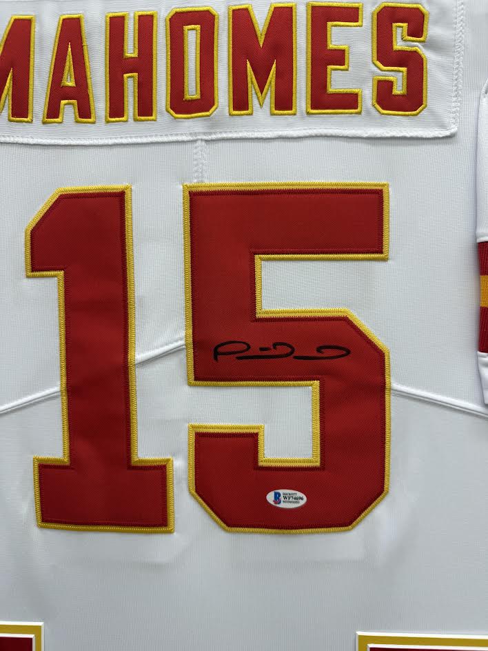 Patrick Mahomes Autographed Hand Signed Custom Framed Kansas City Chiefs Jersey (White) - Beckett COA