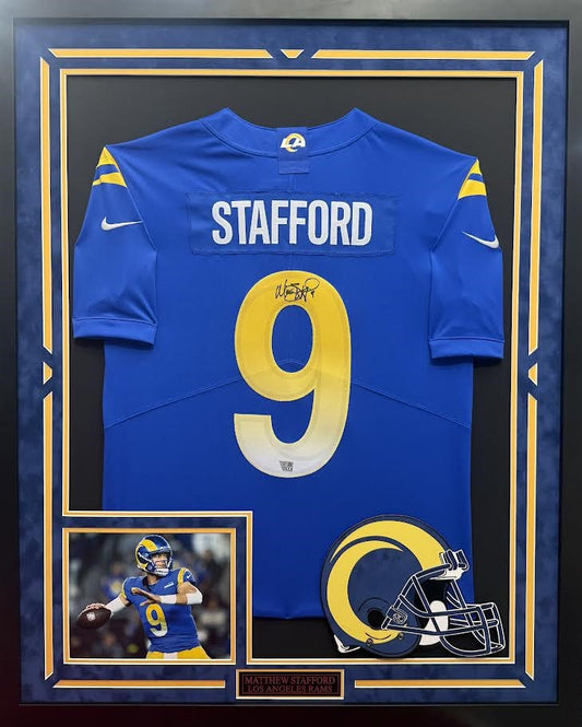 Matthew Stafford Autographed Hand Signed Custom Framed Los Angeles Rams Jersey - Fanatics COA