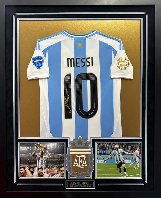 Lionel Messi Autographed Hand Signed Custom Framed Argentina Jersey - Beckett COA