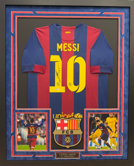 Lionel Messi Autographed Hand Signed Custom Framed Barcelona Jersey - Beckett COA