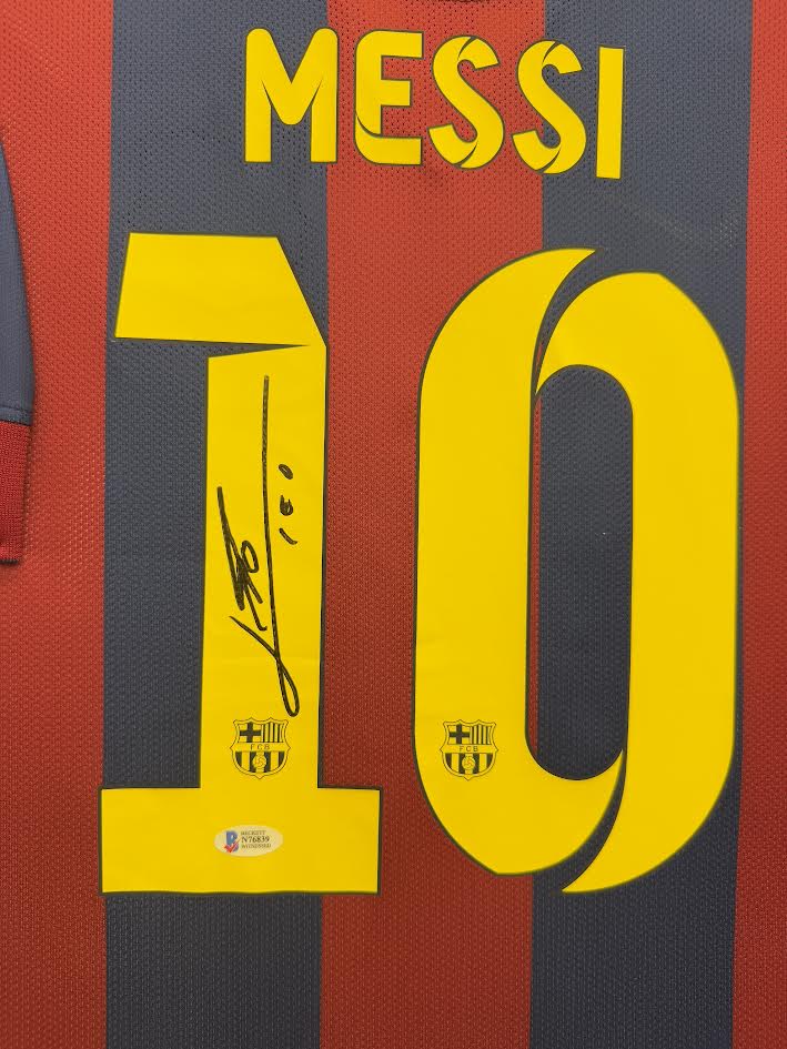 Lionel Messi Autographed Hand Signed Custom Framed Barcelona Jersey - Beckett COA