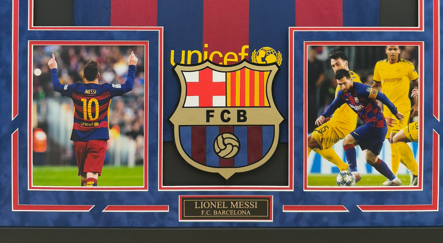 Lionel Messi Autographed Hand Signed Custom Framed Barcelona Jersey - Beckett COA