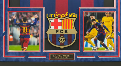 Lionel Messi Autographed Hand Signed Custom Framed Barcelona Jersey - Beckett COA