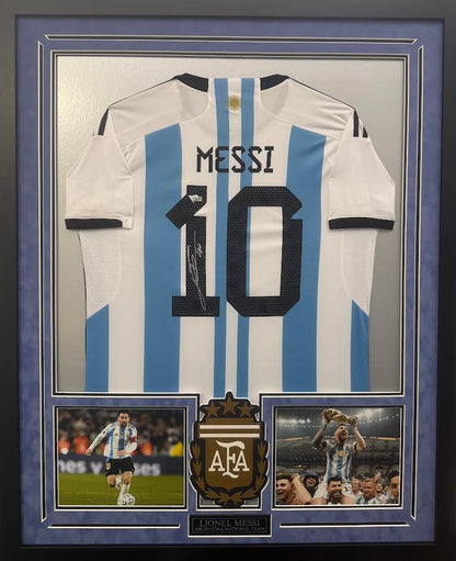 Lionel Messi Autographed Hand Signed Custom Framed Argentina Jersey - Fanatics COA