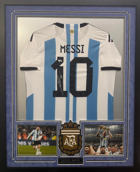 Lionel Messi Autographed Hand Signed Custom Framed Argentina Jersey - Fanatics COA