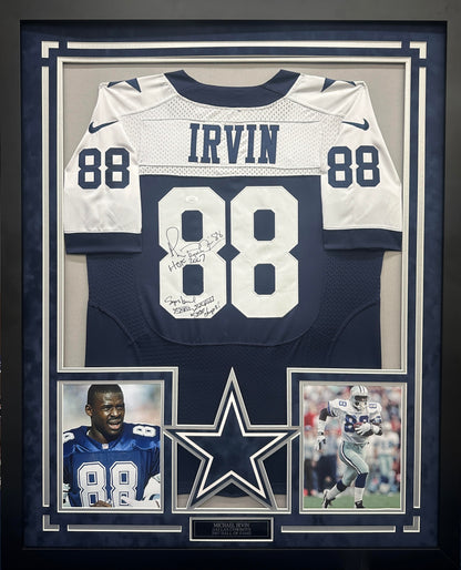 Michael Irvin Autographed Hand Signed Custom Framed Dallas Cowboys Jersey - JSA COA