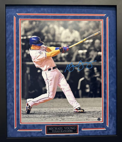 Michael Young Autographed Hand Signed Custom Framed 16x20 Texas Rangers Photo - Authentic Ink COA