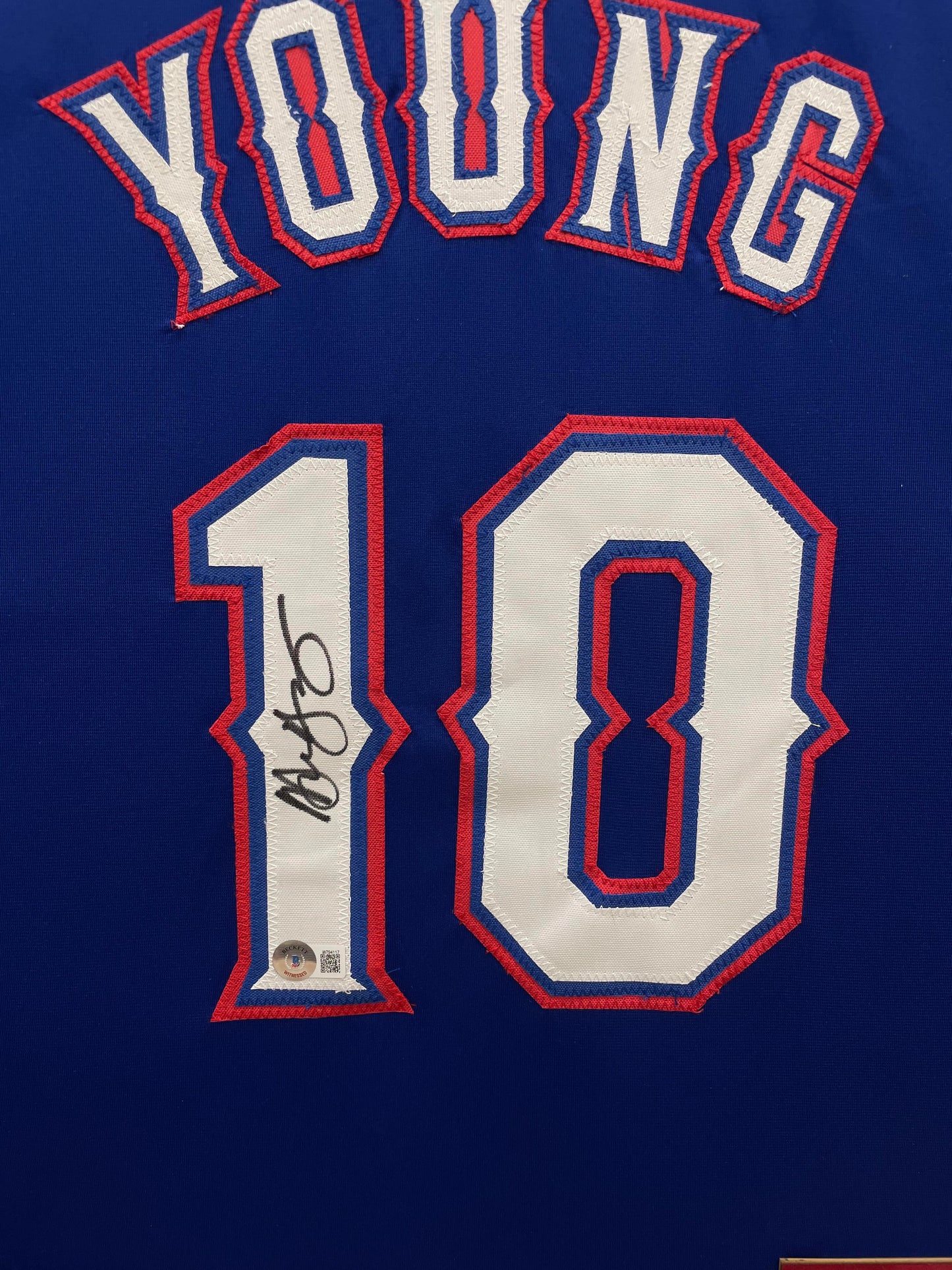 Michael Young Autographed Hand Signed Custom Framed Texas Rangers Jersey - Beckett COA