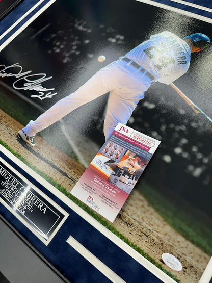 Miguel Cabrera Autographed Hand Signed Custom Framed 16x20 Detroit Tigers Photo - JSA COA