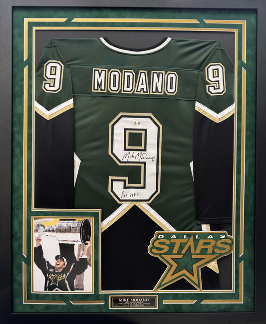 Mike Modano Autographed Hand Signed Custom Framed Dallas Stars Jersey - Beckett COA