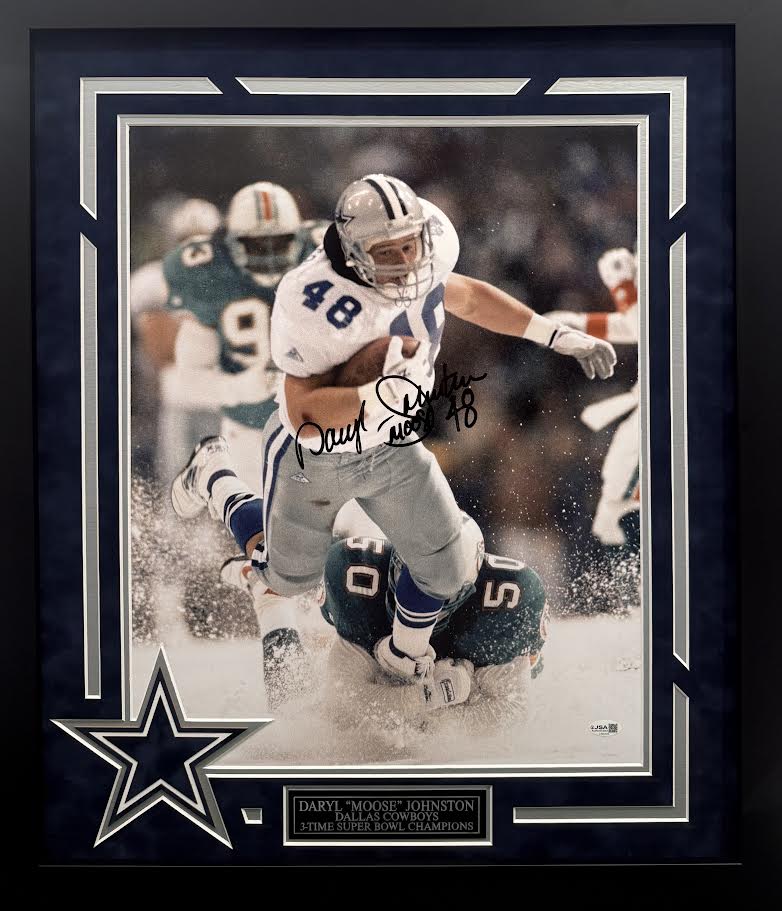 Daryl "Moose" Johnston Autographed Hand Signed Custom Framed 16x20 Dallas Cowboys Photo - JSA COA