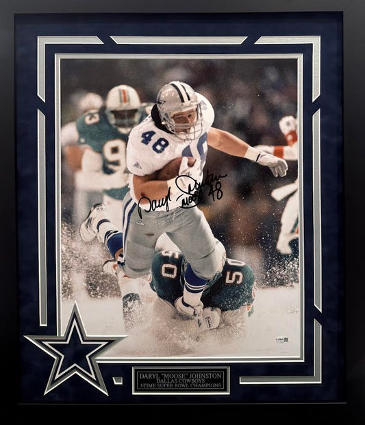 Daryl "Moose" Johnston Autographed Hand Signed Custom Framed 16x20 Dallas Cowboys Photo - JSA COA