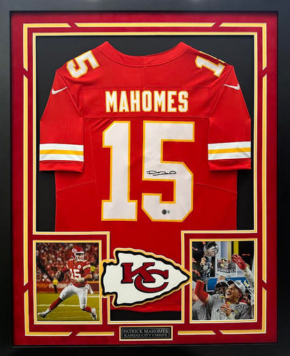 Patrick Mahomes Autographed Hand Signed Custom Framed Kansas City Chiefs Jersey - Beckett COA