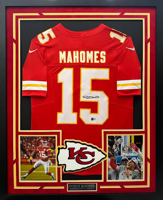 Patrick Mahomes Autographed Hand Signed Custom Framed Kansas City Chiefs Jersey - Beckett COA