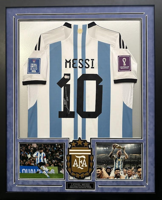 Lionel Messi Autographed Hand Signed Custom Framed Argentina Jersey - Beckett COA