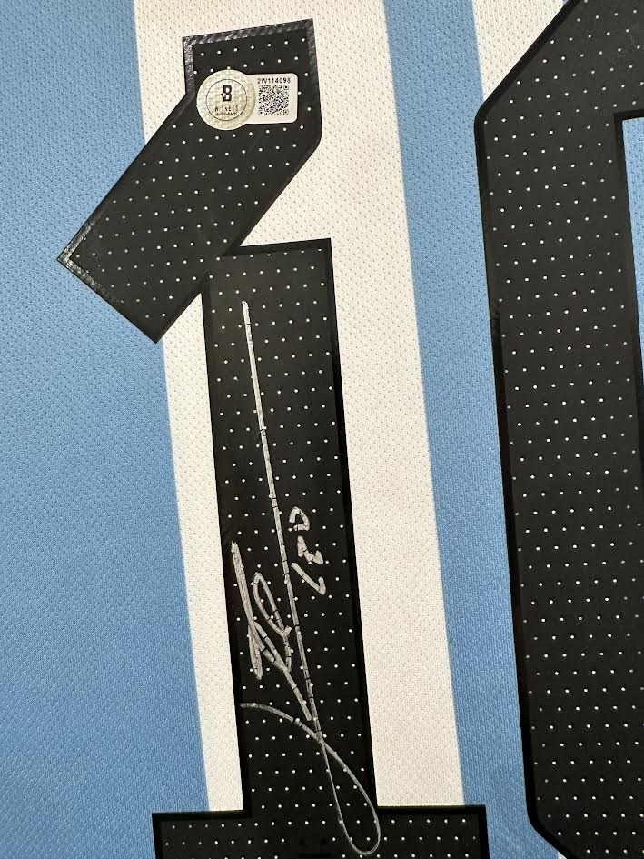 Lionel Messi Autographed Hand Signed Custom Framed Argentina Jersey - Beckett COA