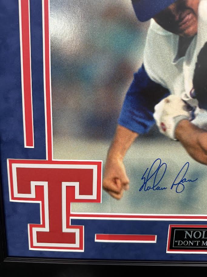 Nolan Ryan Autographed Hand Signed Custom Framed 16x20 Texas Rangers Photo - Nolan Holo