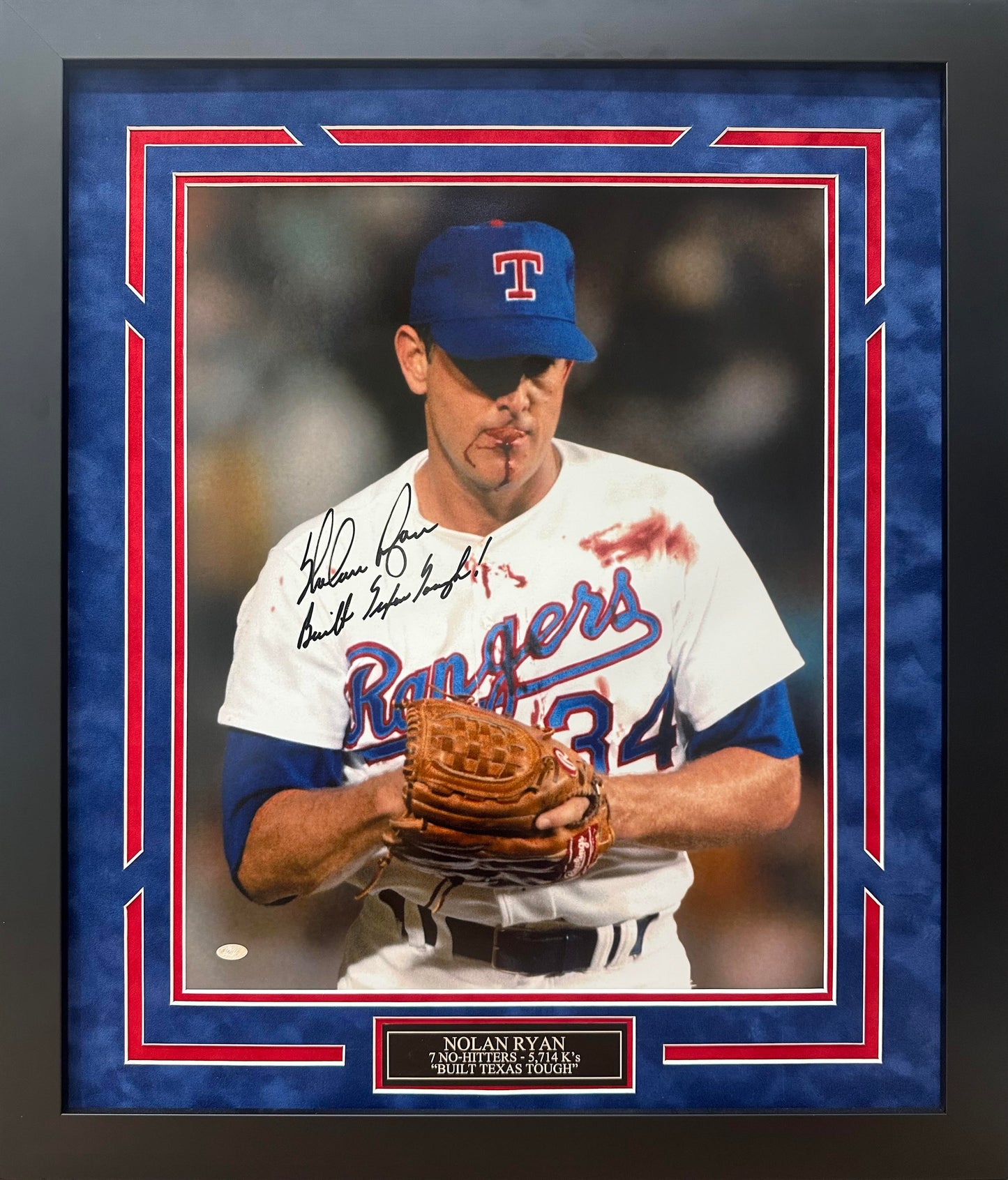 Nolan Ryan Autographed Hand Signed Custom Framed 16x20 Texas Rangers Photo - Nolan Holo