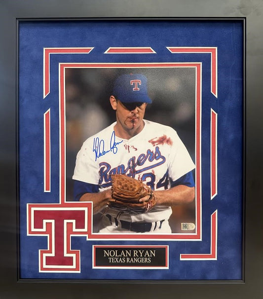 Nolan Ryan Autographed Hand Signed Custom Framed 8x10 Texas Rangers Photo - AIV HOLO