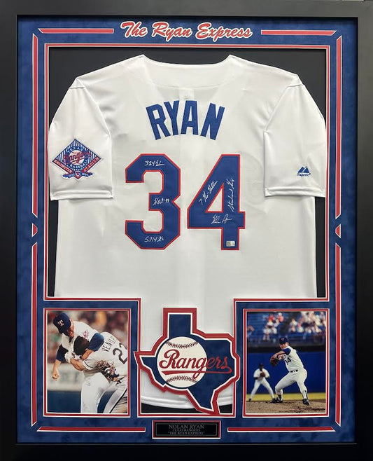 Nolan Ryan Autographed Hand Signed Custom Framed Texas Rangers Jersey - Nolan Holo
