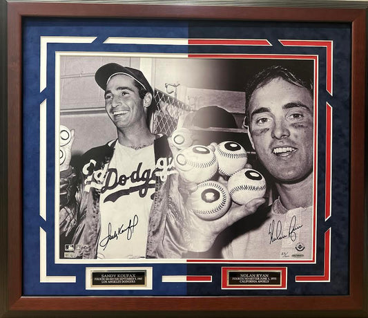 Nolan Ryan / Sandy Koufax Autographed Hand Signed Custom Framed 16x20 Photo - UDA COA