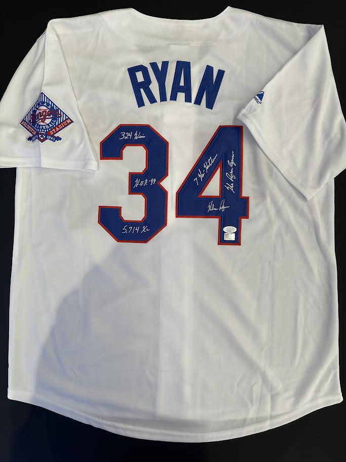 Nolan Ryan Autographed Hand Signed Custom Texas Rangers Jersey W/ Insc. - JSA LOA