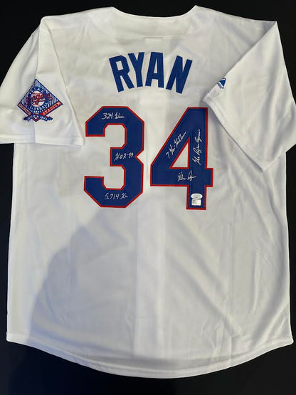 Nolan Ryan Autographed Hand Signed Custom Texas Rangers Jersey W/ Insc. - JSA LOA