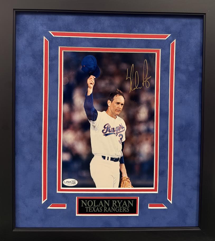 Nolan Ryan Autographed Hand Signed Custom Framed 8x10 Texas Rangers Photo - JSA COA