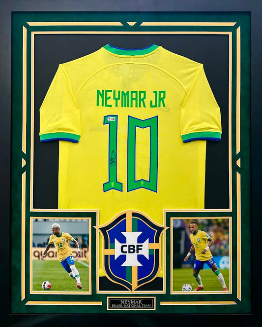 Neymar Jr. Autographed Hand Signed Custom Framed Brazil Jersey - Beckett COA