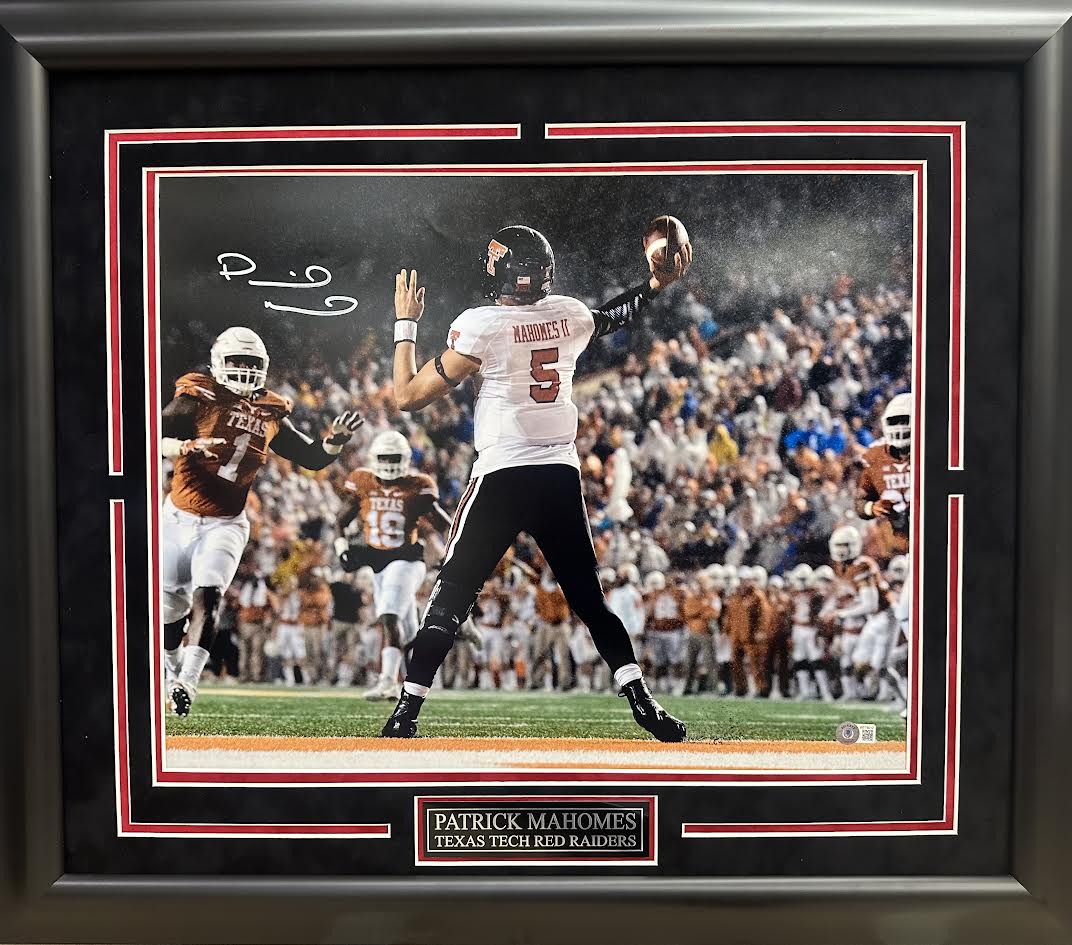 Patrick Mahomes Autographed Hand Signed Custom Framed 16x20 Texas Tech Photo - Beckett COA