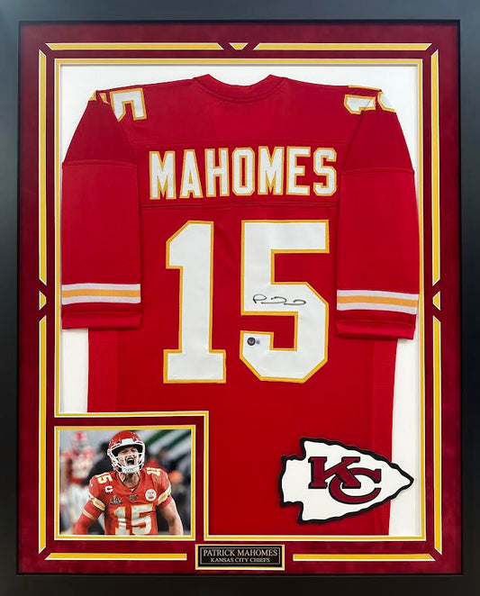 Patrick Mahomes Autographed Hand Signed Custom Framed Kansas City Chiefs Jersey - Beckett COA
