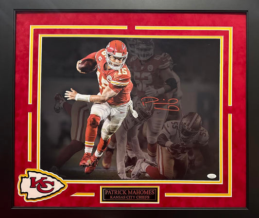 Patrick Mahomes Autographed Hand Signed Custom Framed 16x20 Chiefs Photo - JSA COA