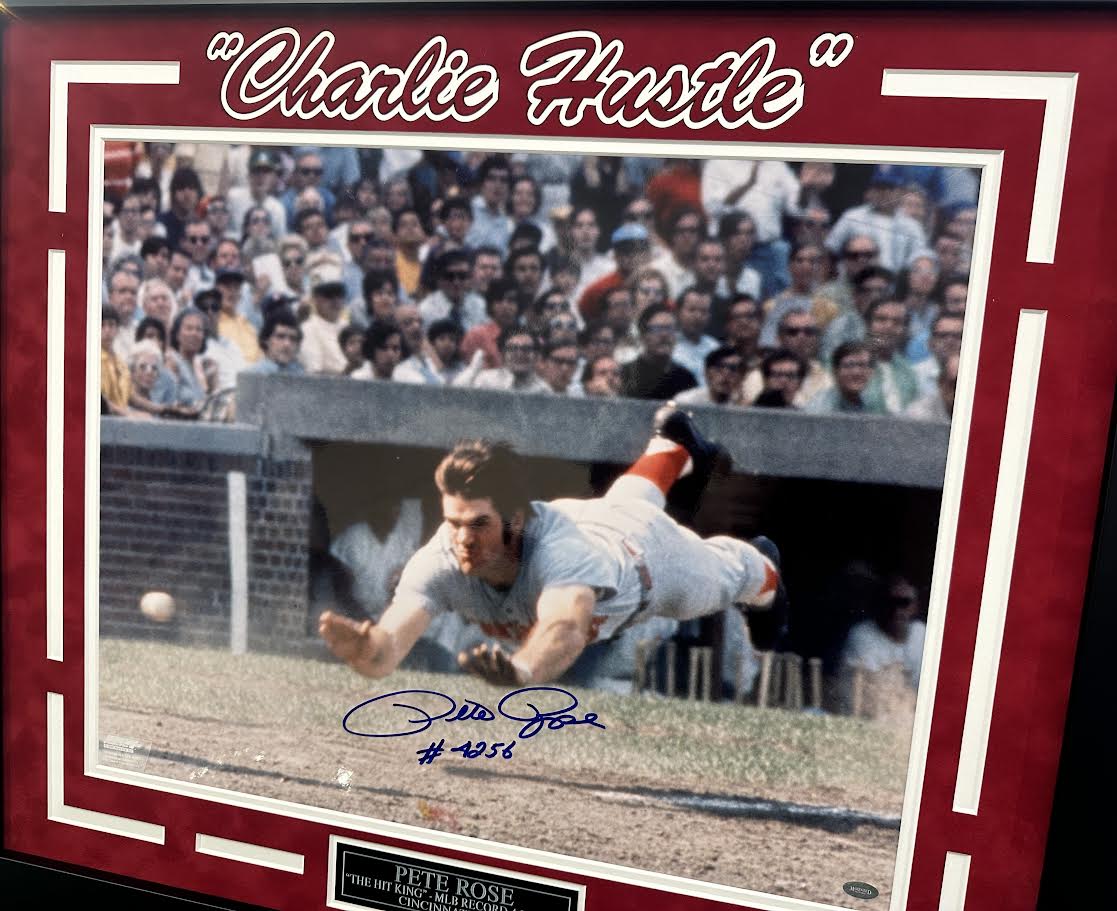 Pete Rose Autographed Hand Signed Custom Framed 16x20 Cincinnati Reds Photo - Mounted COA
