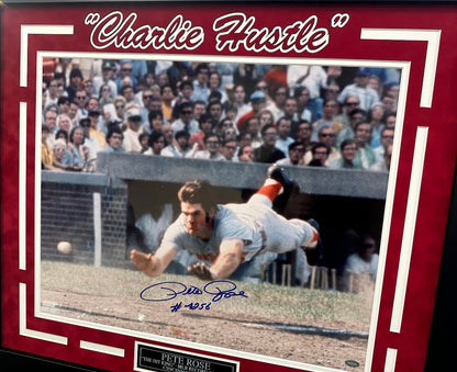 Pete Rose Autographed Hand Signed Custom Framed 16x20 Cincinnati Reds Photo - Mounted COA