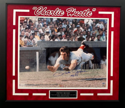 Pete Rose Autographed Hand Signed Custom Framed 16x20 Cincinnati Reds Photo - Mounted COA