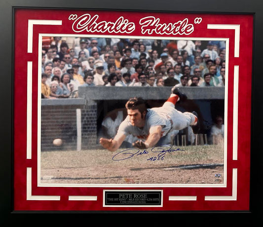 Pete Rose Autographed Hand Signed Custom Framed 16x20 Cincinnati Reds Photo - Mounted COA