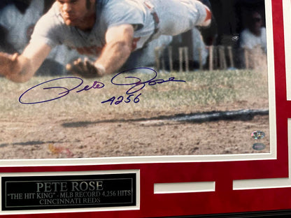 Pete Rose Autographed Hand Signed Custom Framed 16x20 Cincinnati Reds Photo - Mounted COA
