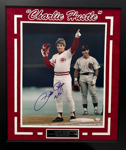 Pete Rose Autographed Hand Signed Custom Framed 16x20 Cincinnati Reds Photo - PSA COA