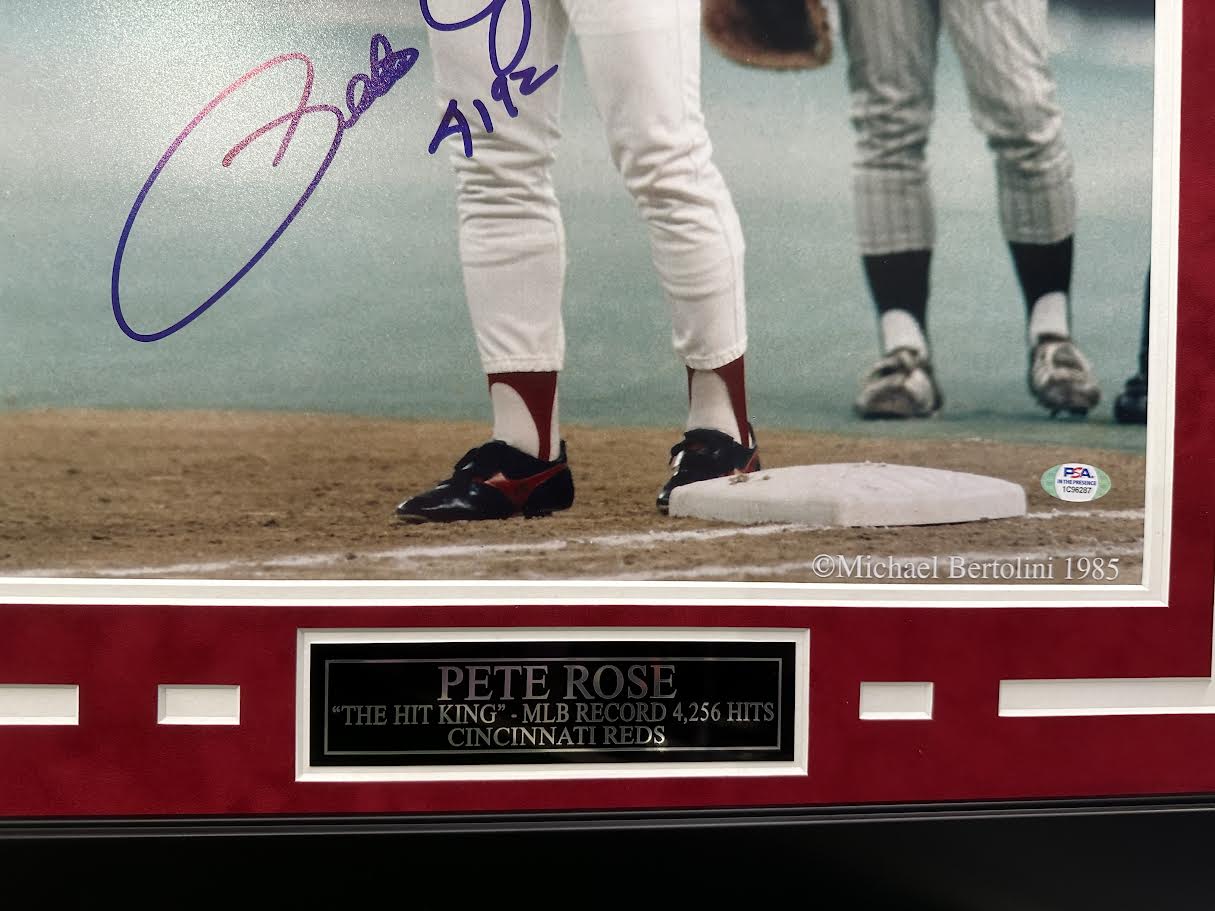 Pete Rose Autographed Hand Signed Custom Framed 16x20 Cincinnati Reds Photo - PSA COA