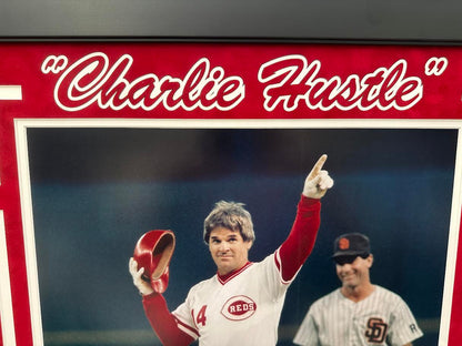 Pete Rose Autographed Hand Signed Custom Framed 16x20 Cincinnati Reds Photo - PSA COA