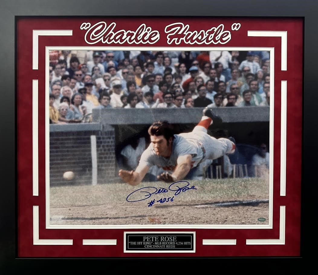 Pete Rose Autographed Hand Signed Custom Framed 16x20 Cincinnati Reds Photo - Mounted COA