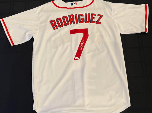 Pudge Rodriguez Autographed Hand Signed Custom Majestic Texas Rangers Jersey - JSA COA