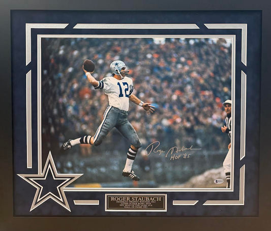 Roger Staubach Autographed Hand Signed Custom Framed 16x20 Dallas Cowboys Photo - Beckett COA