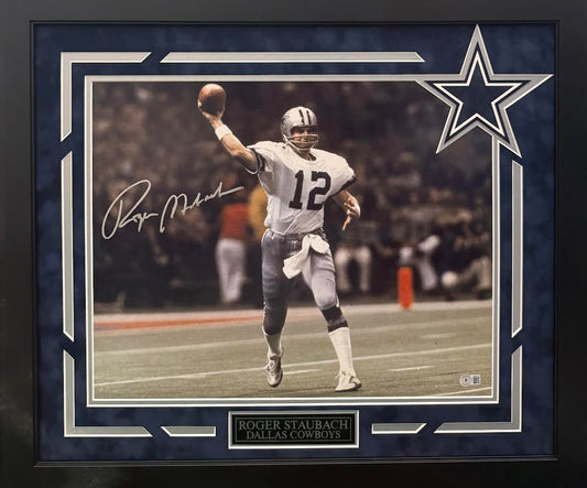 Roger Staubach Autographed Hand Signed Custom Framed 16x20 Dallas Cowboys Photo - Beckett COA