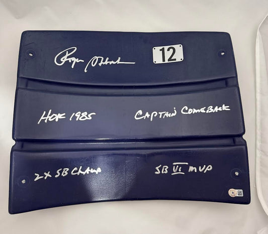 Roger Staubach Autographed Hand Signed Dallas Cowboys Seatback (4 inscriptions) - Beckett COA