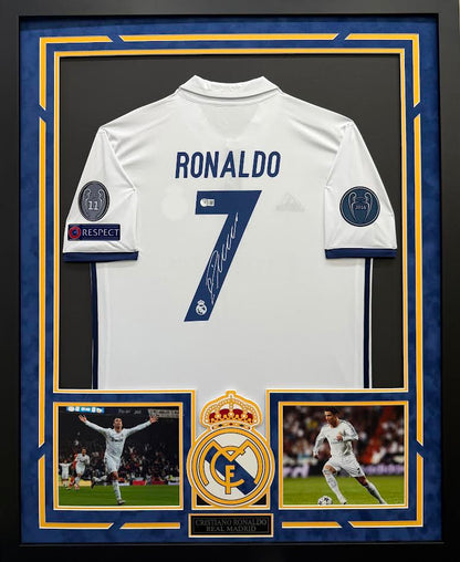 Cristiano Ronaldo Autographed Hand Signed Custom Framed Real Madrid Jersey - Beckett COA