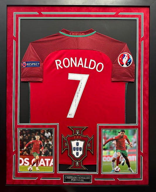 Cristiano Ronaldo Autographed Hand Signed Custom Framed Portugal Jersey - Beckett COA