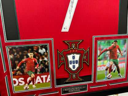 Cristiano Ronaldo Autographed Hand Signed Custom Framed Portugal Jersey - Beckett COA